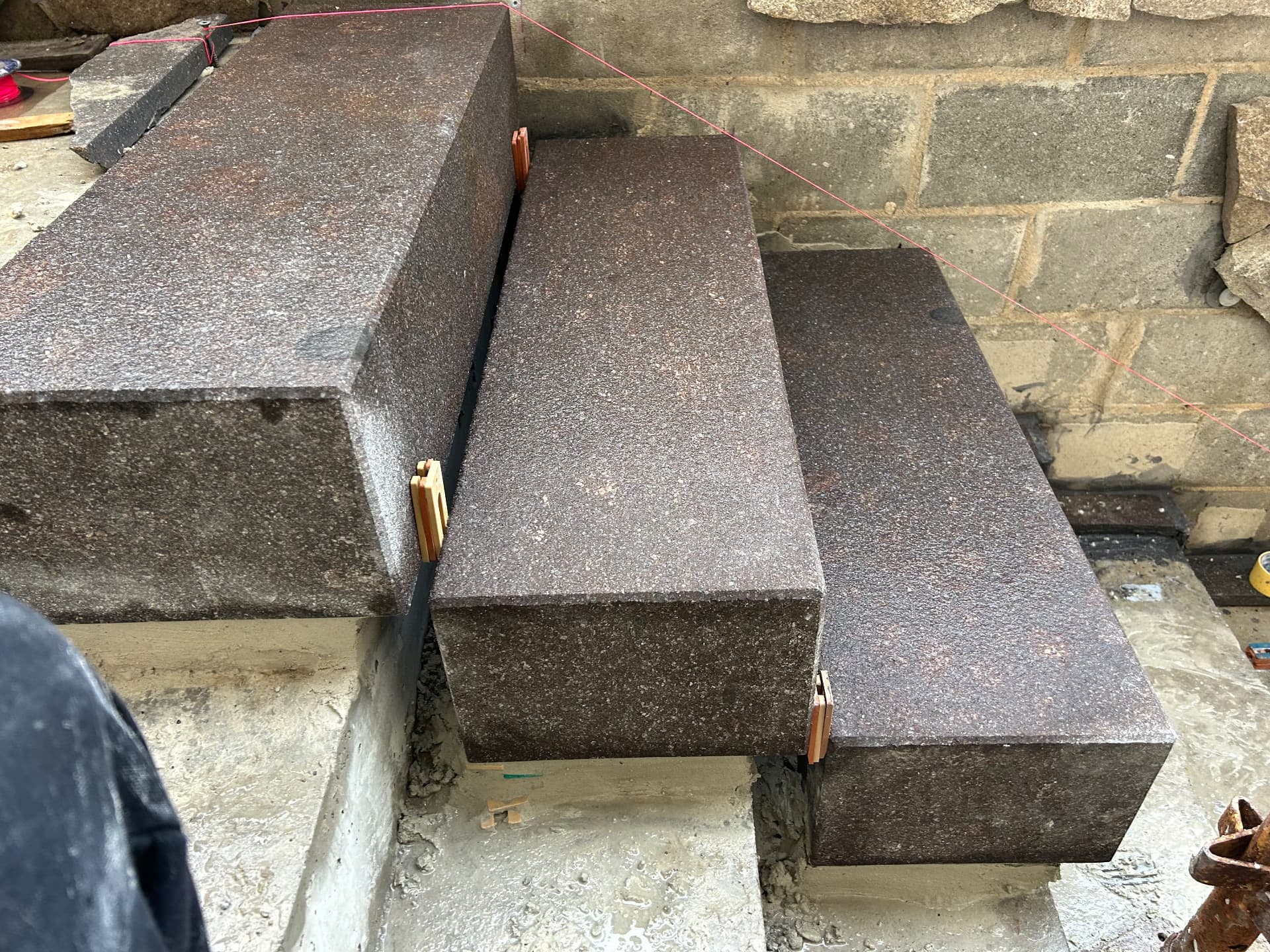 Solid porphyry step blocks
