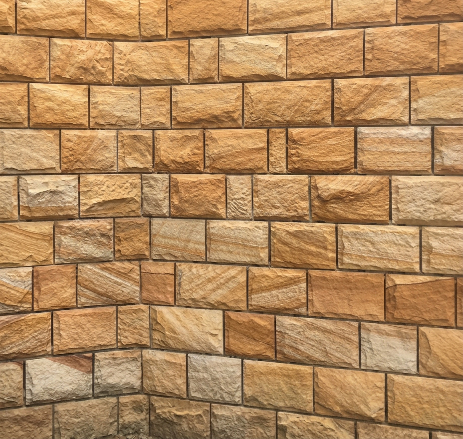 Rock-faced sandstone block wall