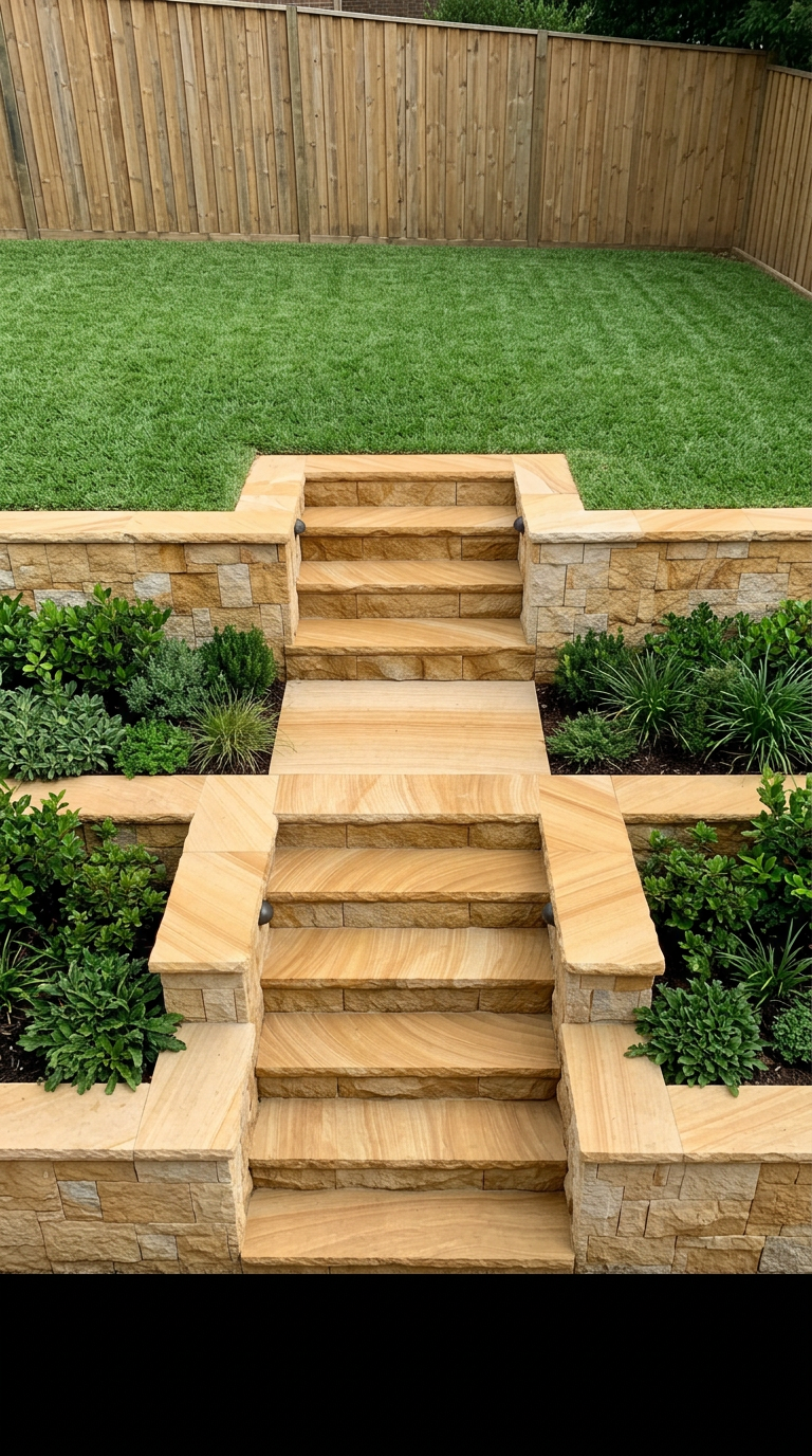 Sandstone entry steps & wall