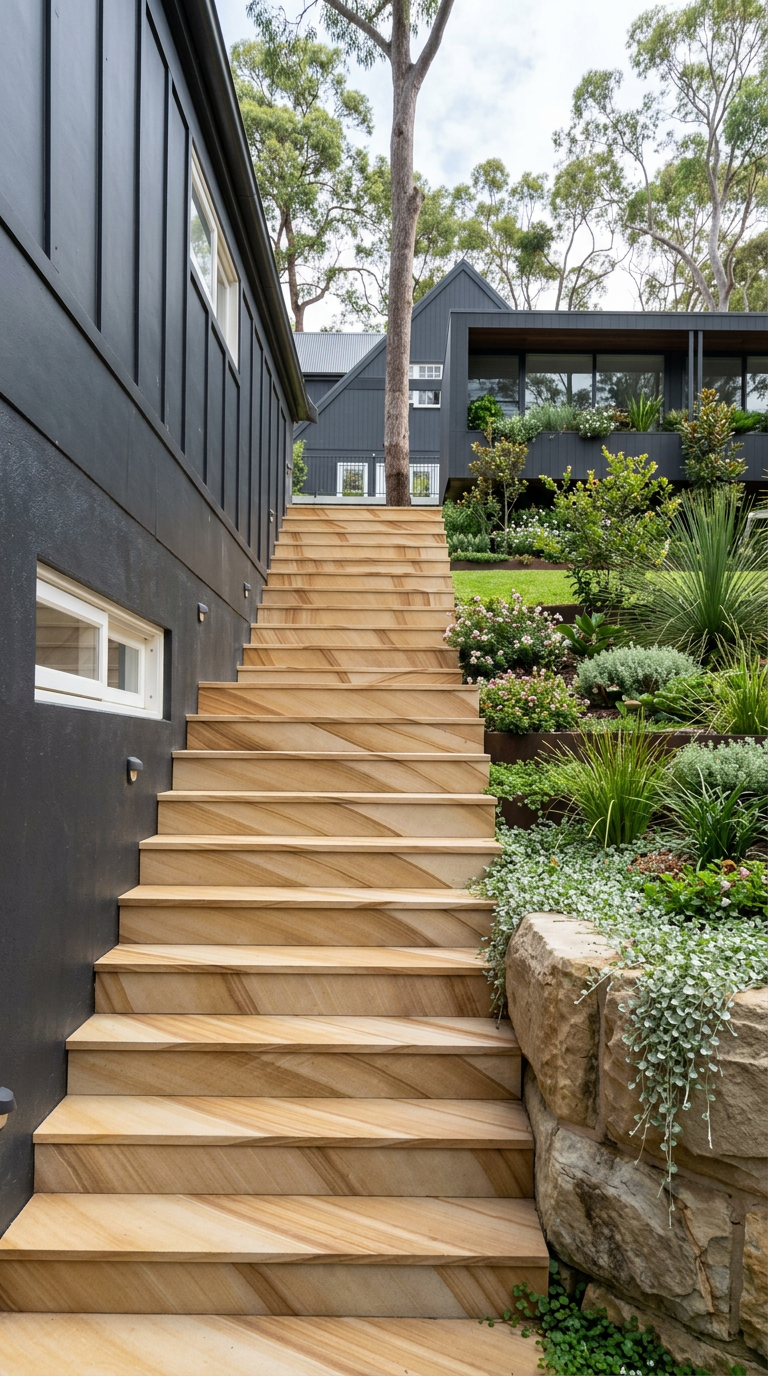 Illuminated sandstone staircase